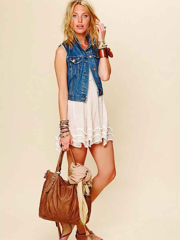 wear your vest over a white lace dress