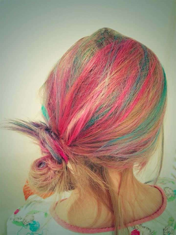 Hair Chalk Pink and Blue Highlights