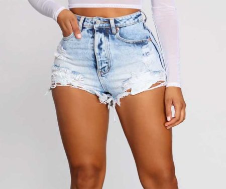 High-Waisted Acid-Washed Jean Shorts