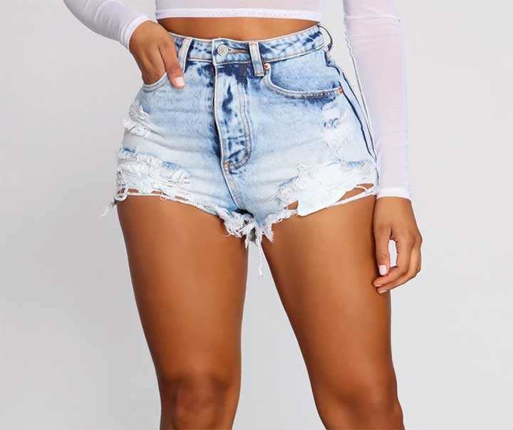 High-Waisted Acid-Washed Jean Shorts