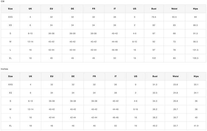 Urban Outfitters Size Chart