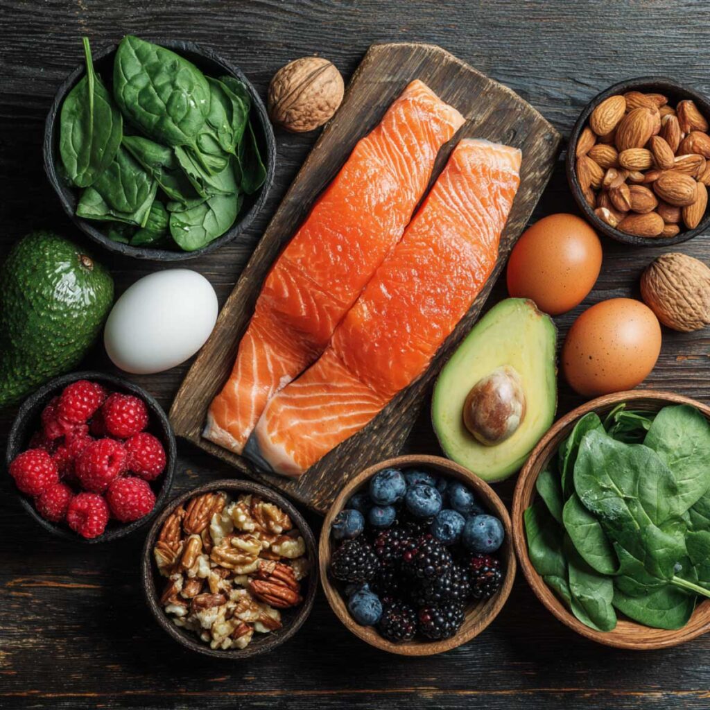 Protein-rich and vitamin-packed foods like eggs, nuts, salmon, and spinach that help make your beard grow faster.
