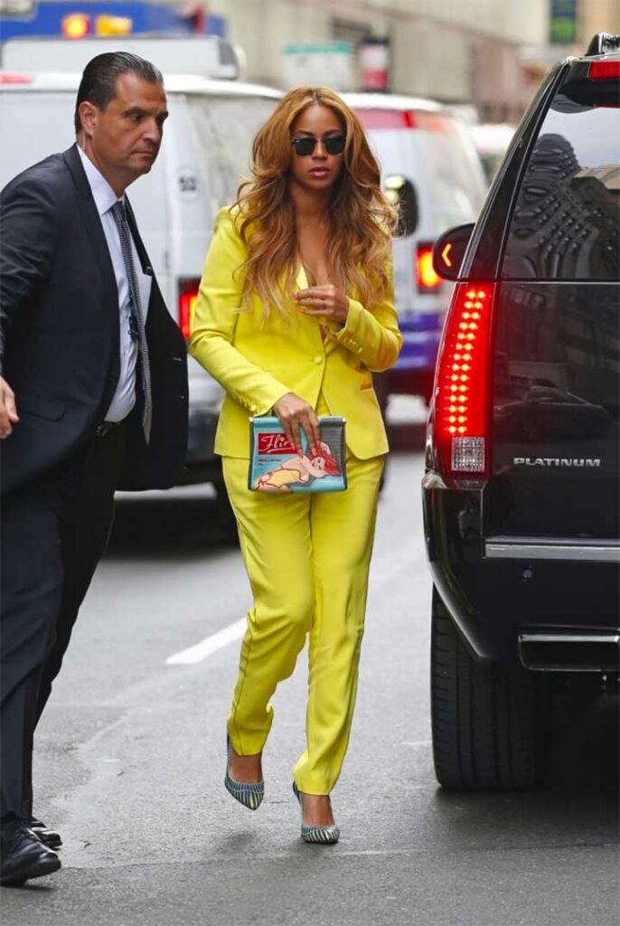 Beyonce suffers a wardrobe malfunction, showing her yellow bra in New York City. New York, New York