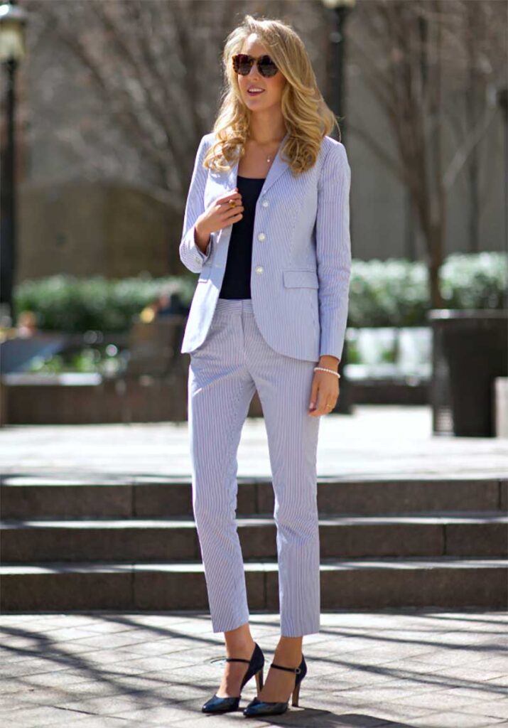 business suit with classic pumps