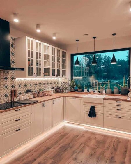 modern kitchen wall and windows