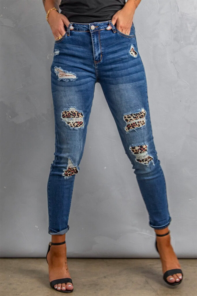 Skinny Jeans With Leopard Ripped