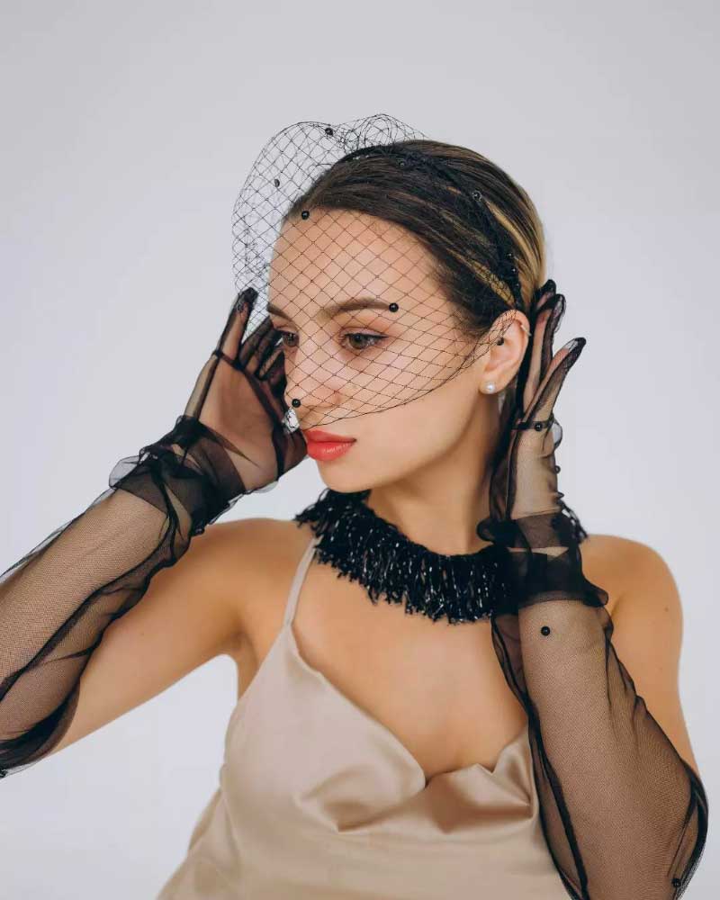 Black Birdcage Veil with Pearls
