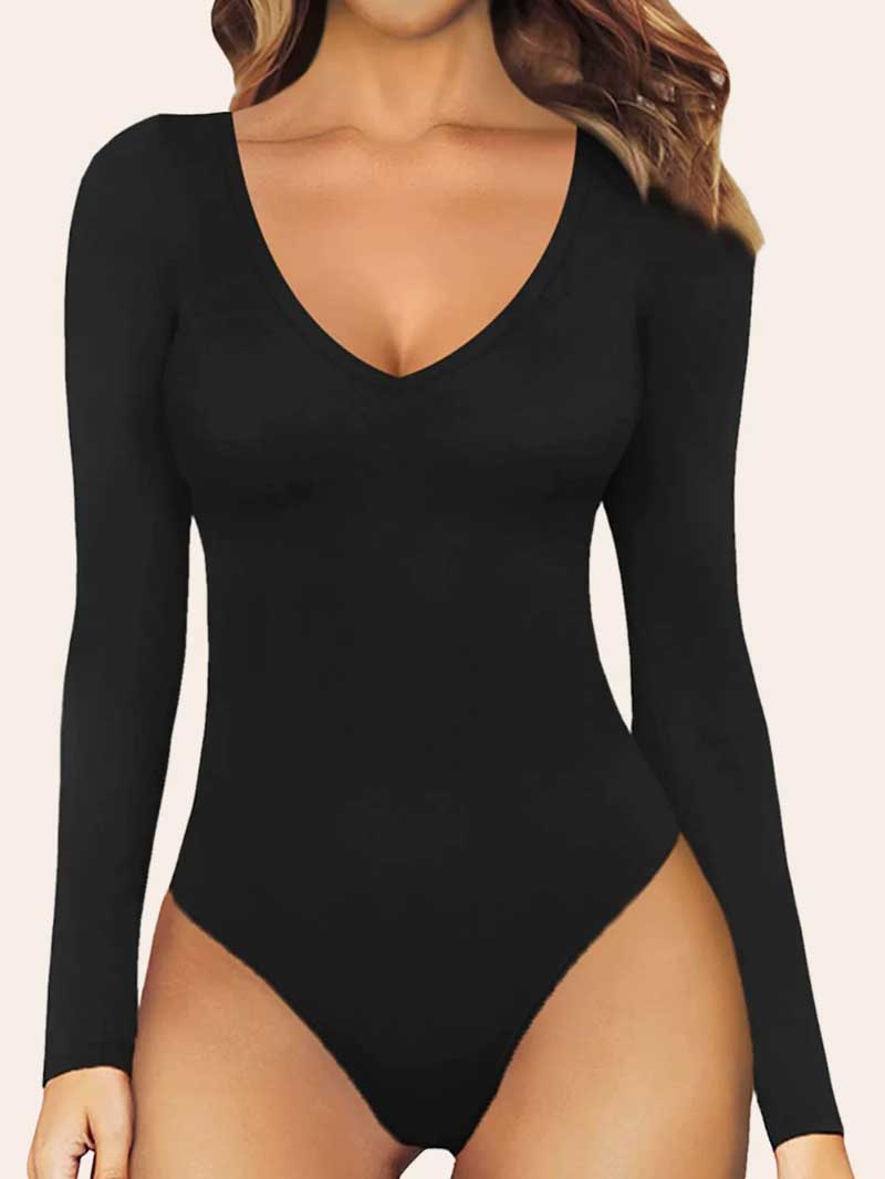 Deep V Neck Long Sleeves Bodysuit
