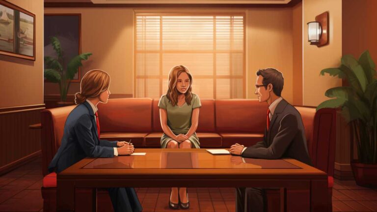 Child Custody Battles in Family Court: Tips for Success Co-parents and mediator engaging in a child custody discussion in a warm, professional setting.