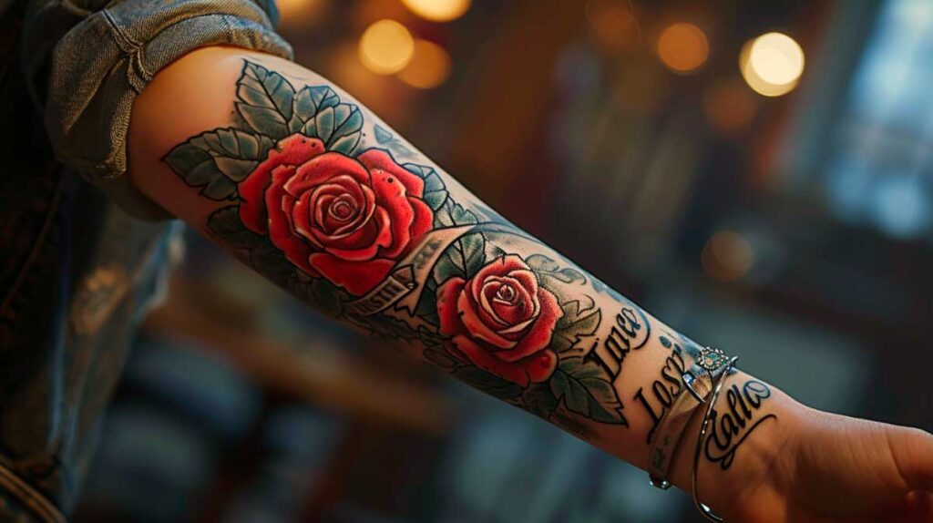 lover loser tattoo, tiny wrist lettering with red V