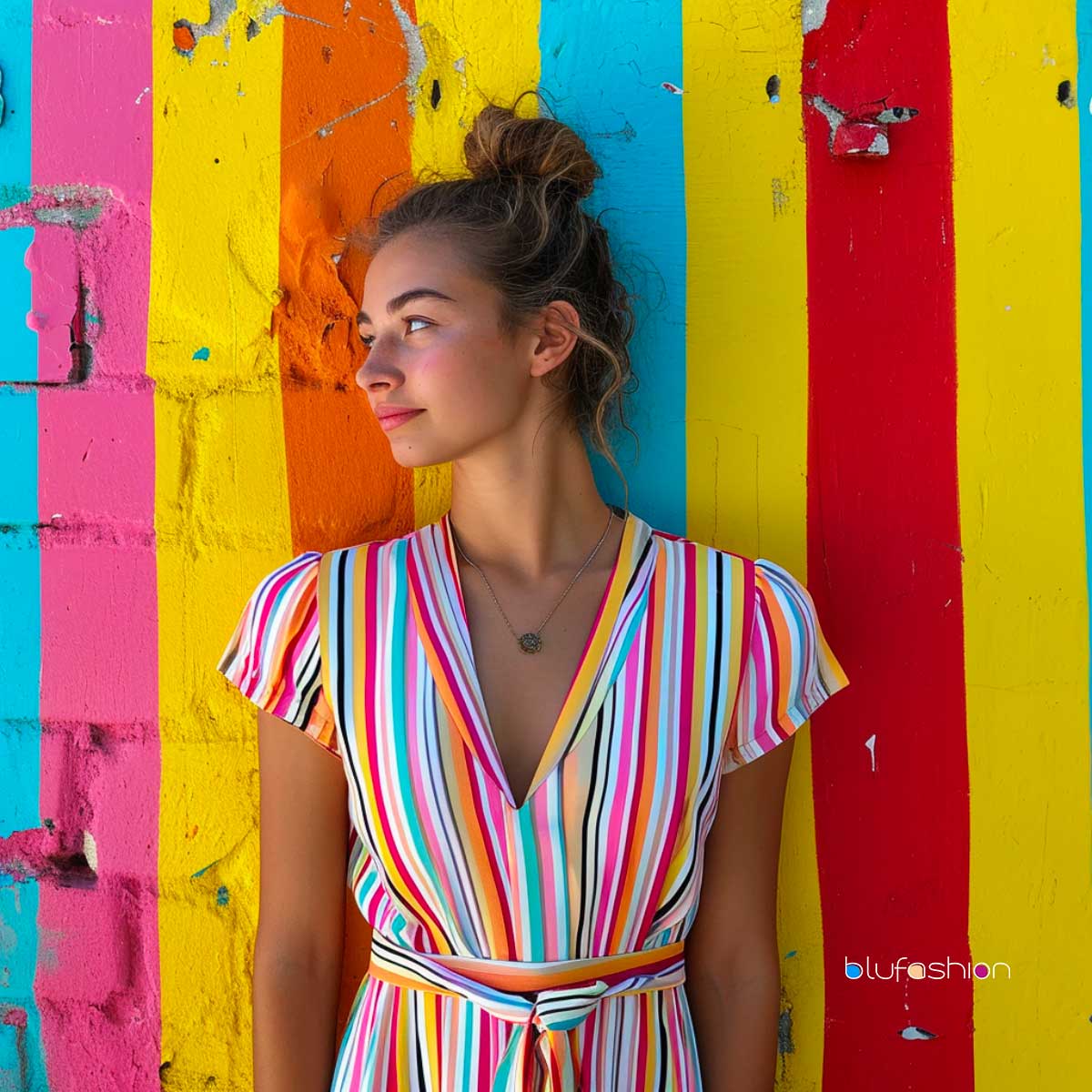 Fashionable Striped Print Split Dress
