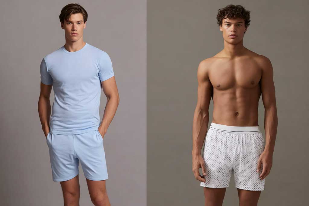 image featuring two male models side-by-side, in casual, relaxed loungewear