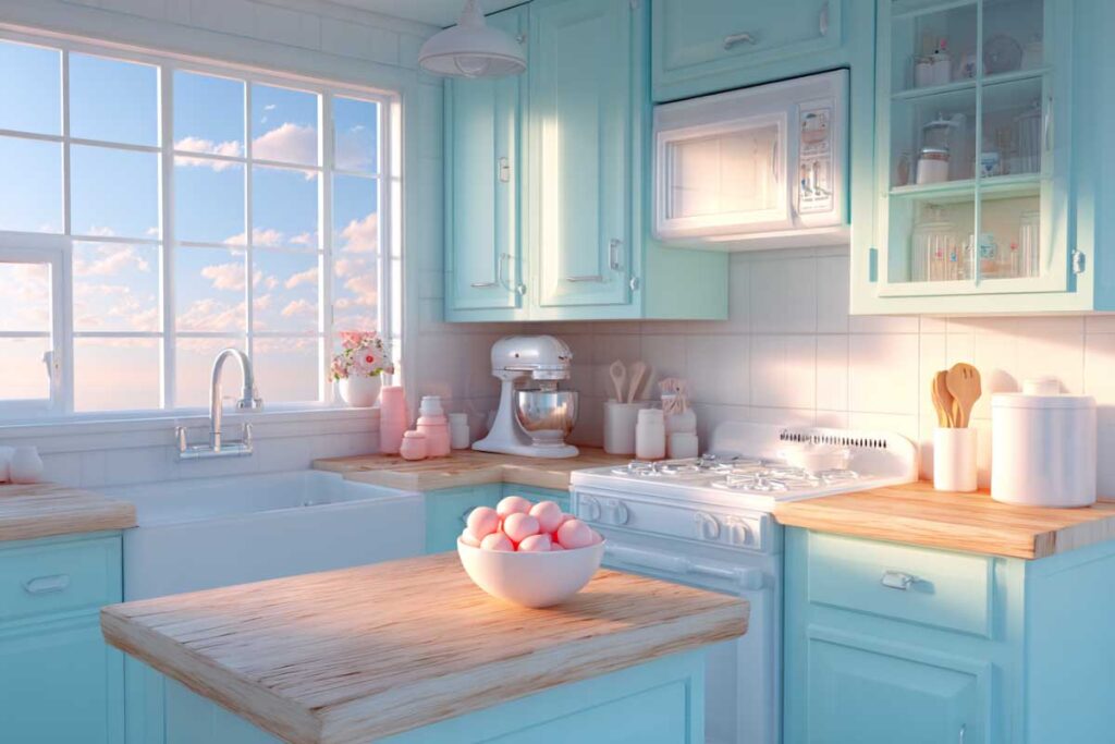 Kitchen, Mint Cabinets, No Renovation Needed