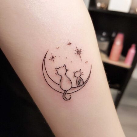 minimalism tattoo of cats and stars