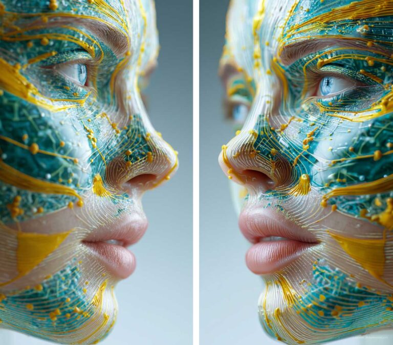 Yellow and light green cyan pink collagen skin layer.