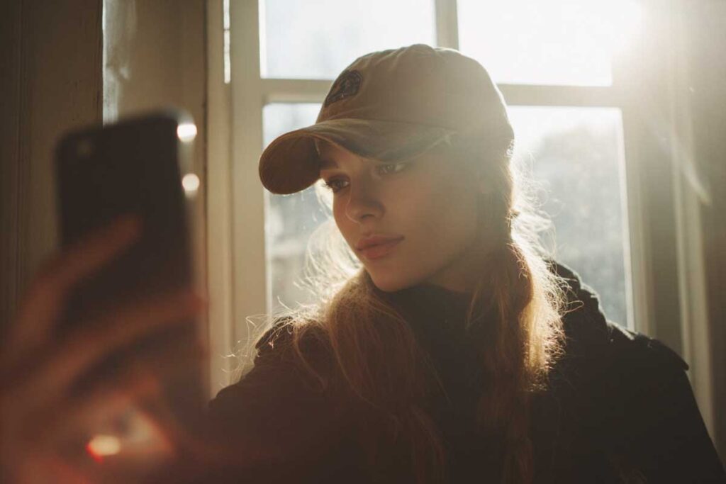 selfie of person trying on two hats