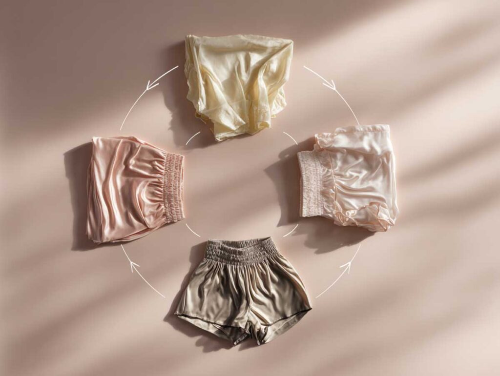 four neatly folded slip dresses in satin
