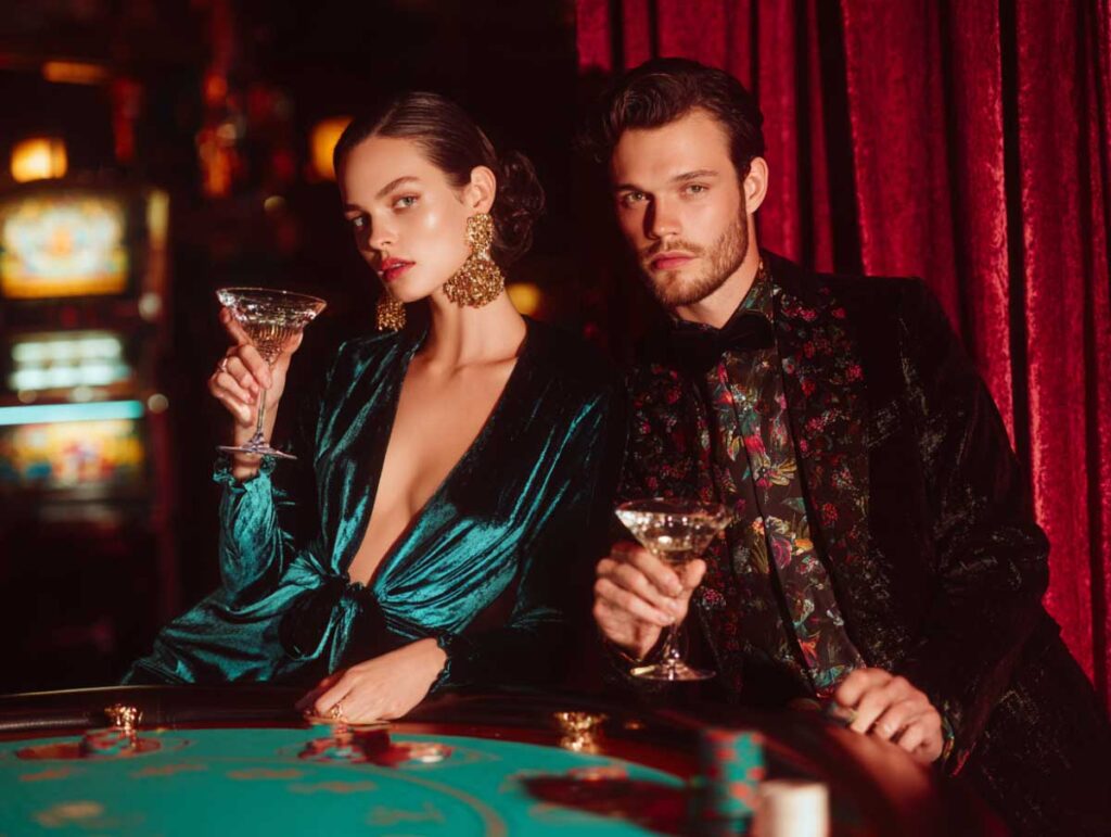 woman in jewel-tone satin cocktail dress