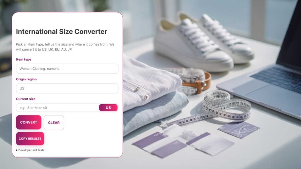 International Size Converter, US, UK, EU, AU, JP