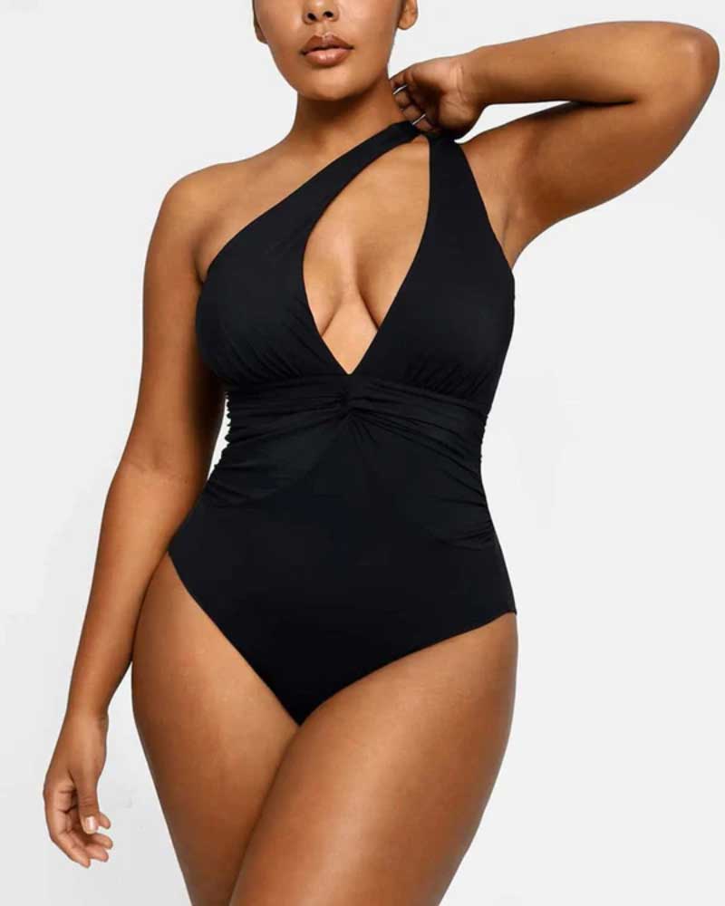 Ruched Twist-Front Shaping Swimsuit