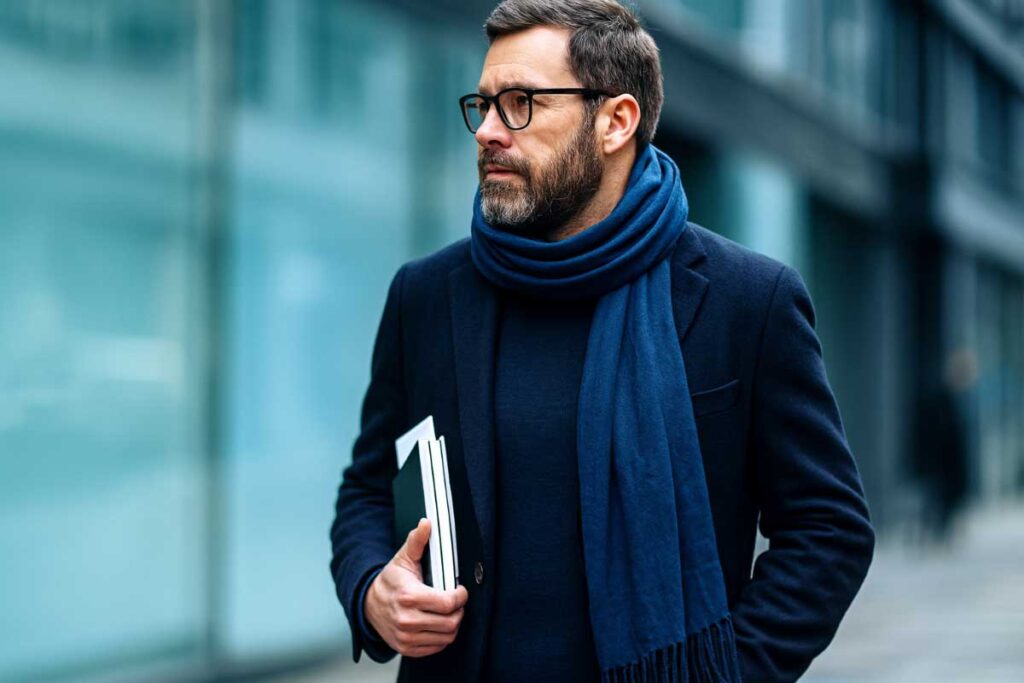 What is the proper way for a man to wear a scarf?