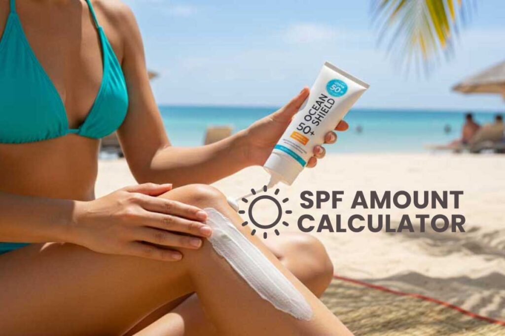 SPF Amount Calculator, get your exact pumps, sprays, and reapply timer