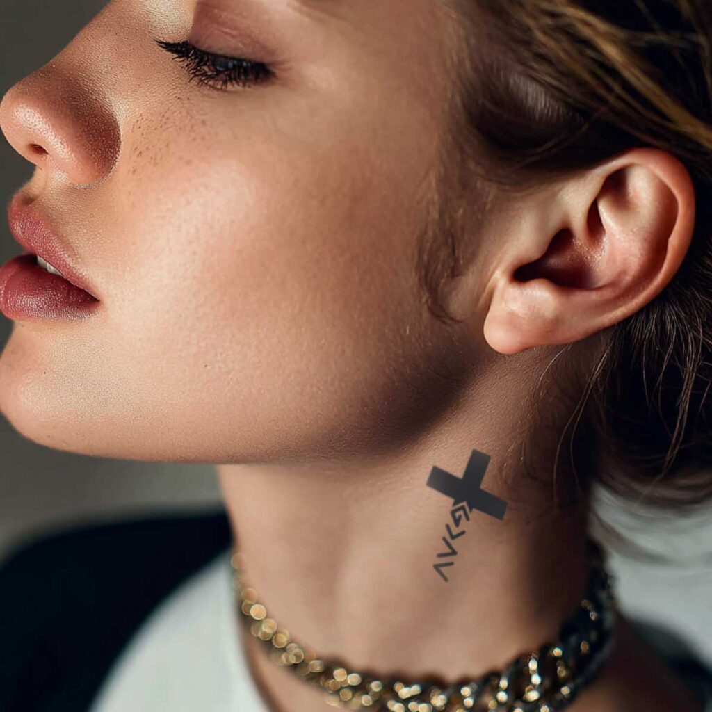 A young woman with God is greater than the highs and lows tattoo.
