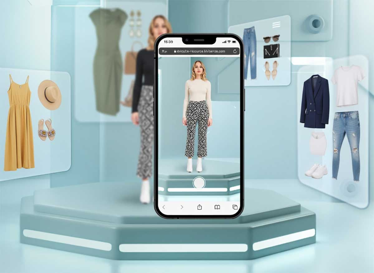 AR clothing try-on technology showing realistic garment draping