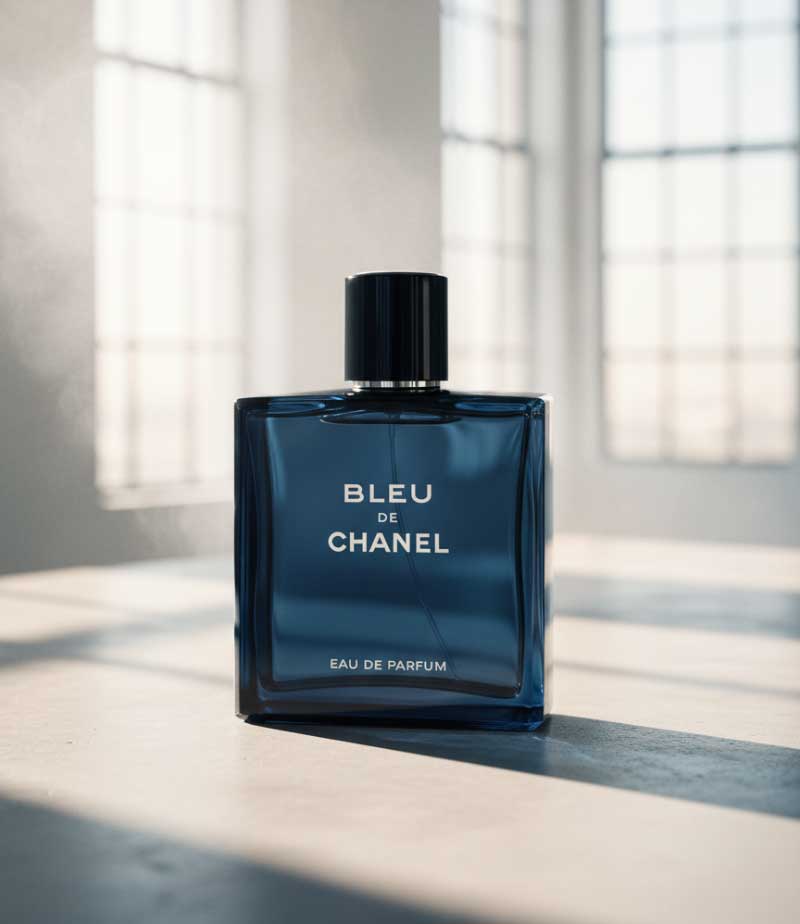 Bleu de Chanel Eau de Parfum bottle on a white background