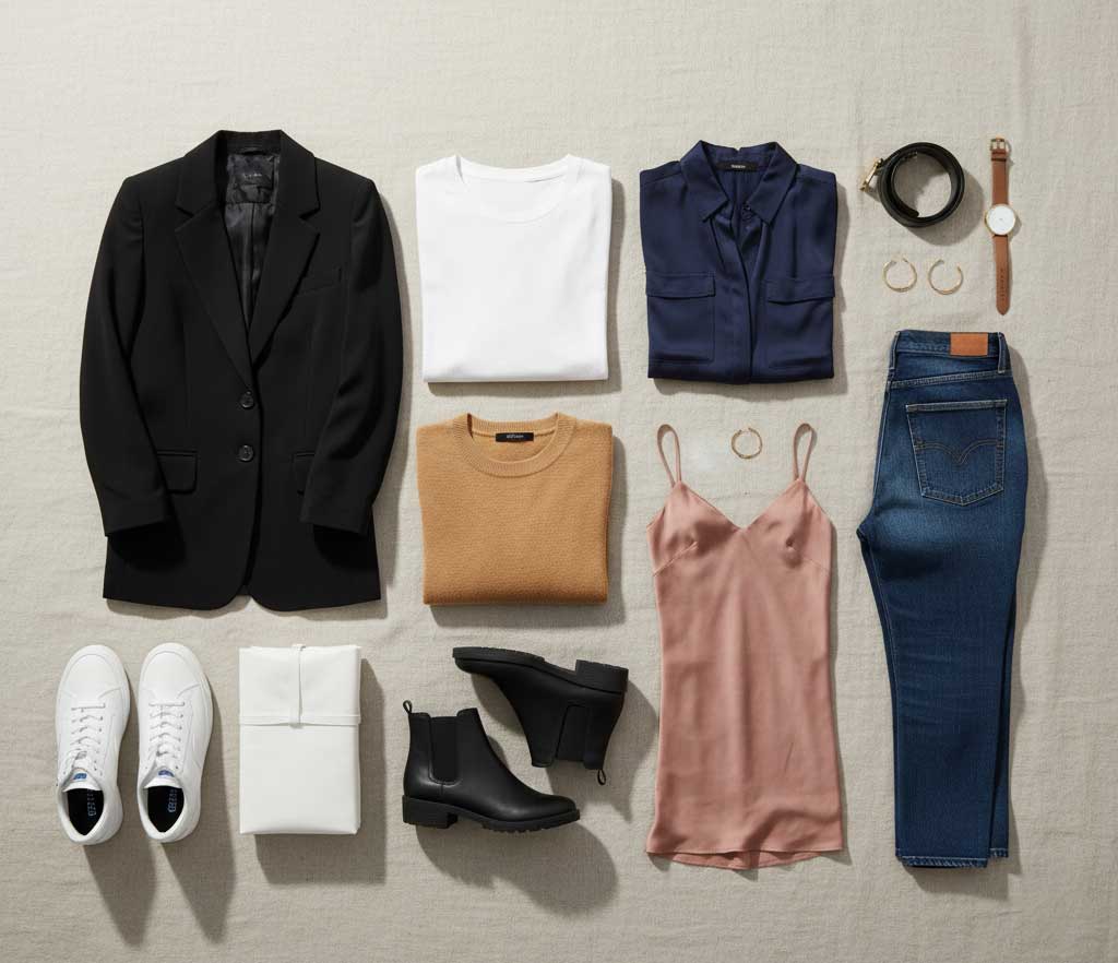 Multiple outfit combinations from capsule pieces