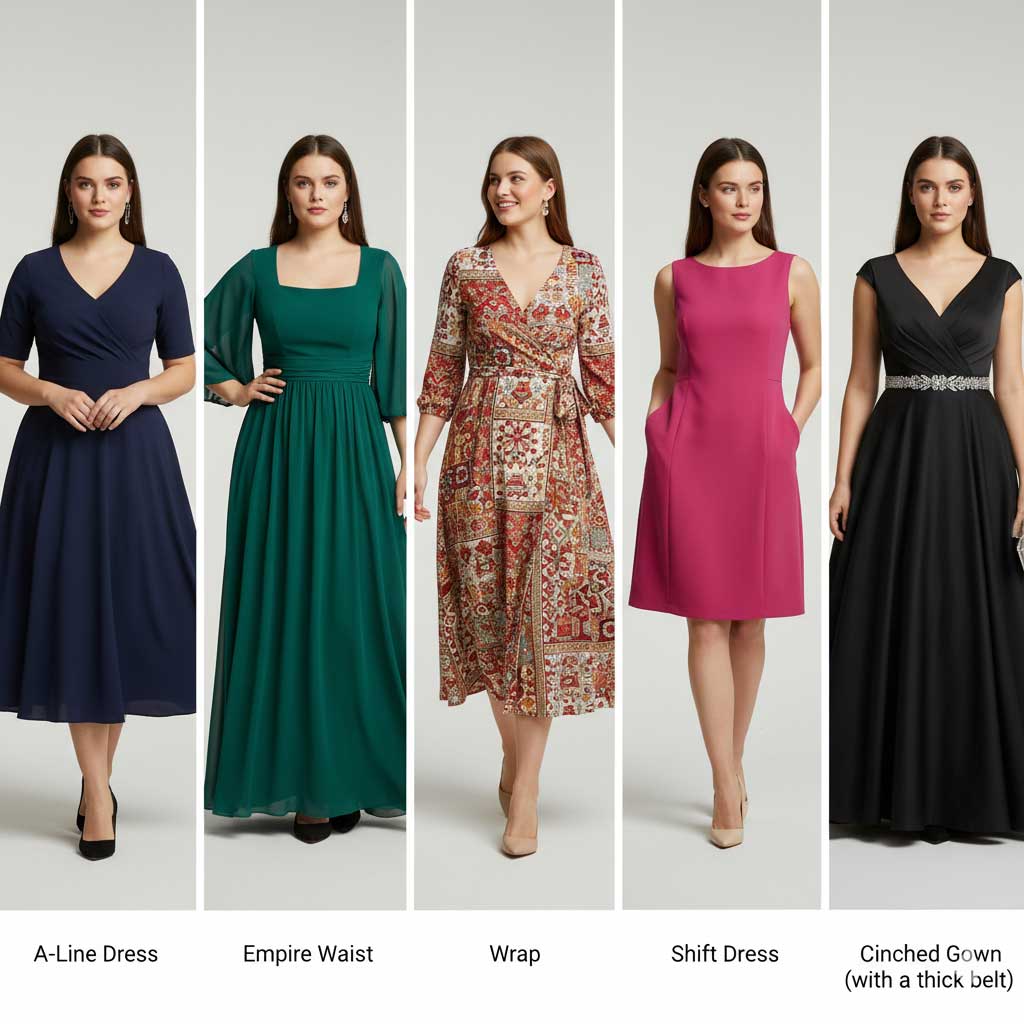 Side by side comparison of the five best dresses for apple body type